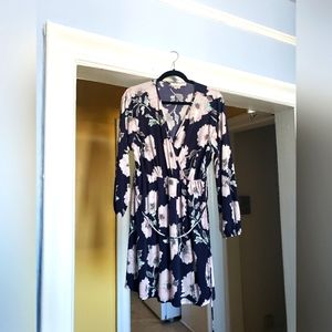 Beautiful floral long sleeve faux wrap dress